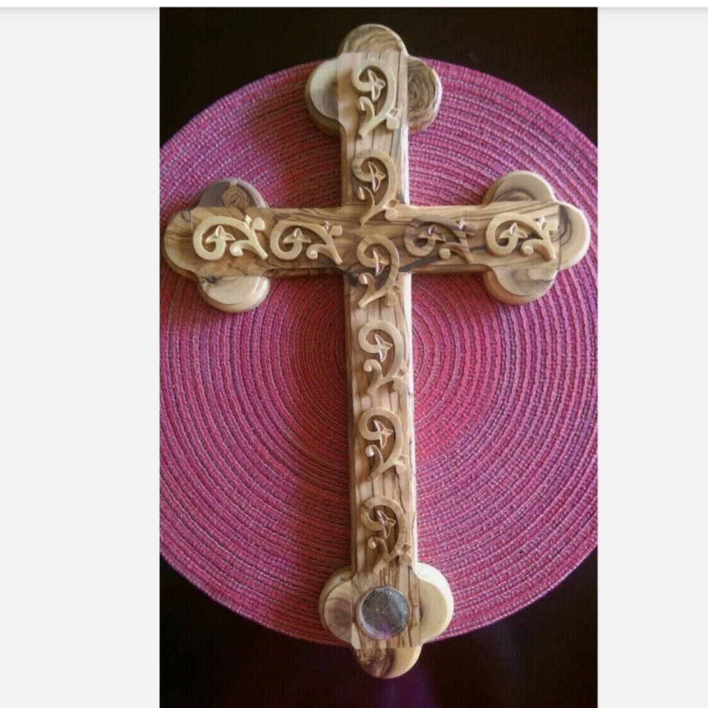 Handmade olive wood hanging cross